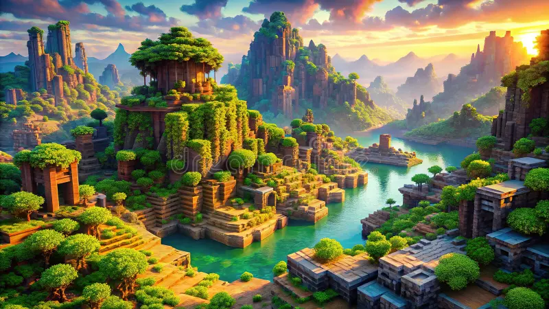 immerse-yourself-colorful-minecraft-digital-art-landscape-stunning-k-wallpaper-desktop-mobile-escape-vibrant-377152073